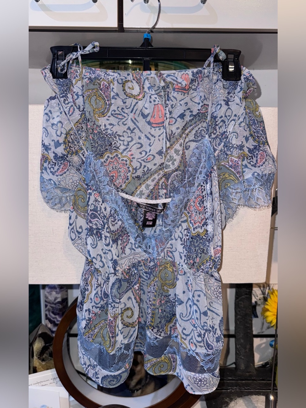 Victoria's Secret Light Blue Paisley Lace Trim pj set